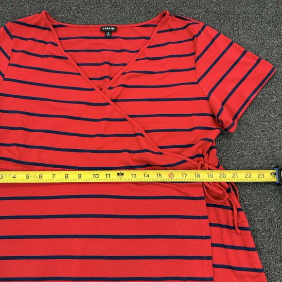 Torrid Womens Red & Blue Striped Wrap Knit Jersey Short Sleeve Plus Size 3XL - Picture 11 of 13